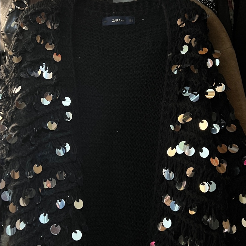 Zara KNIT limited edition sequined long cardigan size M - Picture 5 of 10